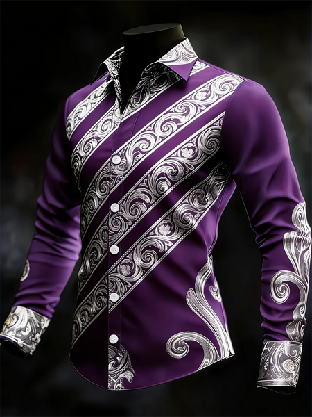 Men's long sleeved lapel striped pattern luxurious long sleeved shirt