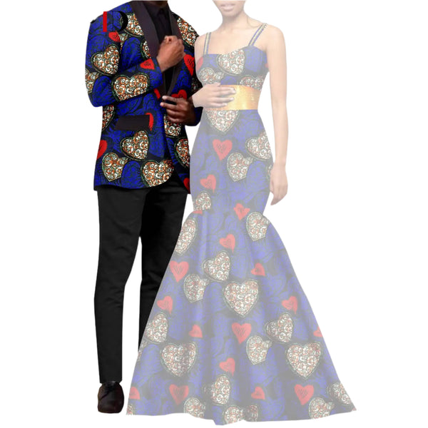 Blue with Red Hearts  Mens  Ankara Jackets