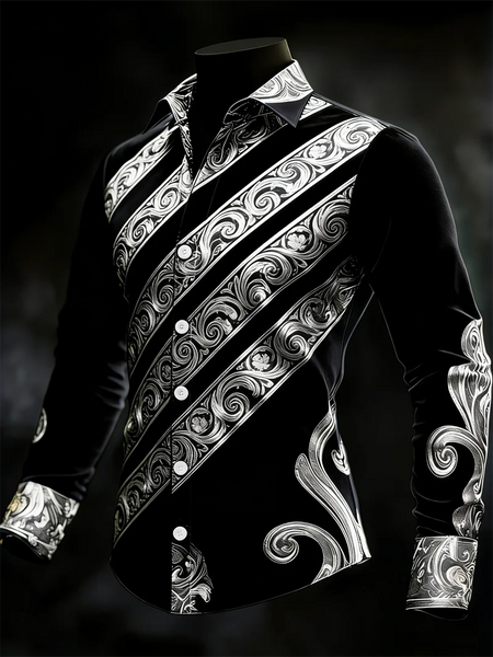 Men's long sleeved lapel striped pattern luxurious long sleeved shirt
