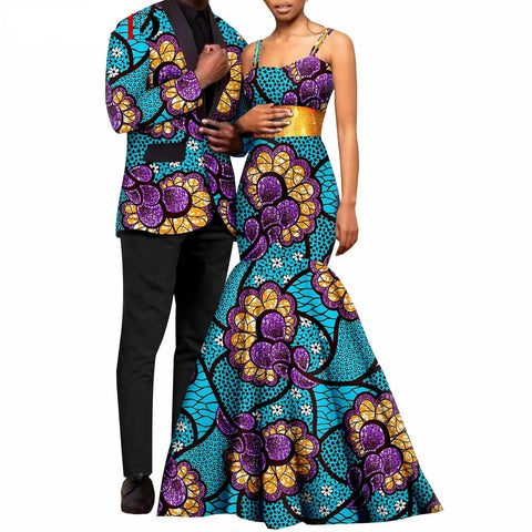 Couples Dashiki African Print Womens Long Dresses Matching Mens Suits Ankara Jackets