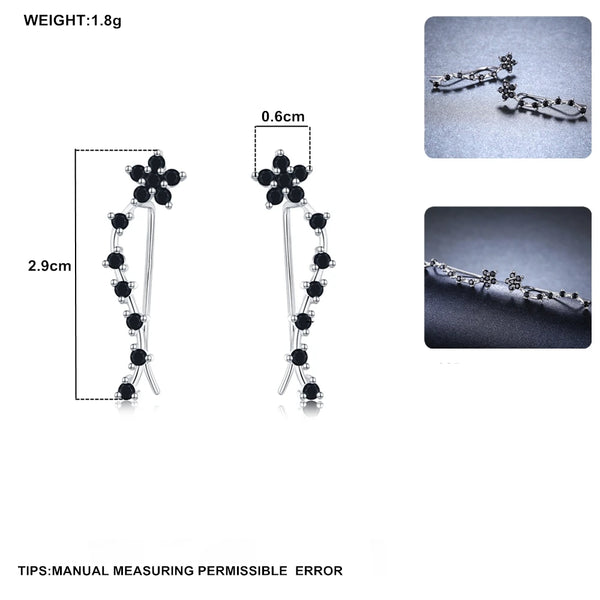 Womens BLACK AWN Silver Color Spiral Flower Earrings