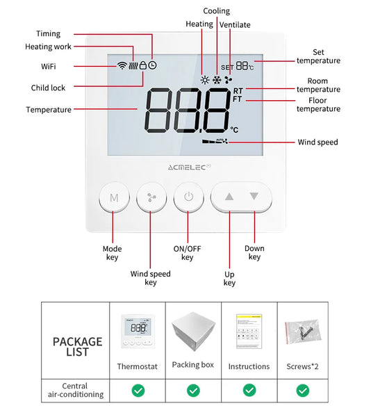 Tuya Smart Central Air Conditioner Thermostat works with Google Home/Alexa/WIFI
