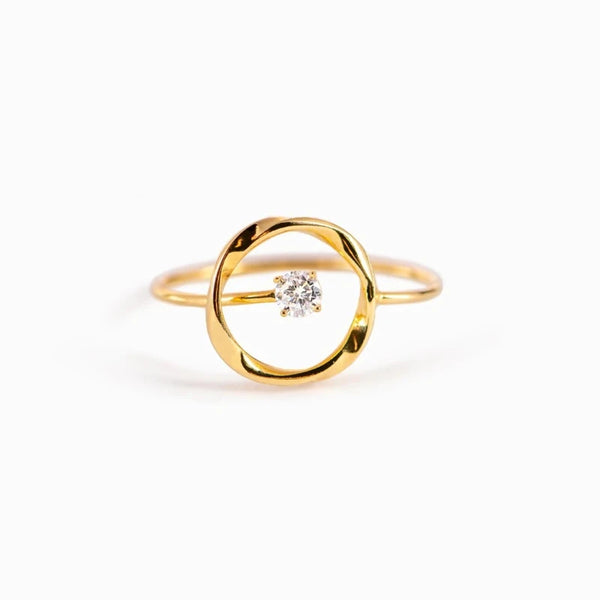 Womens Solid 925 Sterling Silver 14k Gold Plated Zircon Circle Ring Adjustable Fine Jewelry