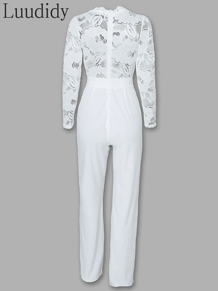 Womens Sexy Elegant Long Sleeve Lace  Jumpsuit