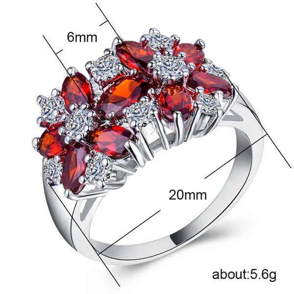 Womens BLACK AWN Silver Color Flower Rings