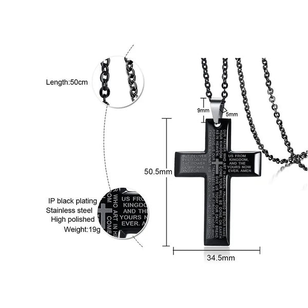 Mens Crucifix Necklace - Our Father Prayer