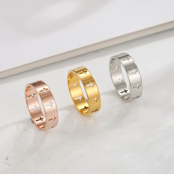 Mens/Womens Stainless Steel Jeshayuan Hollow Cross Ring