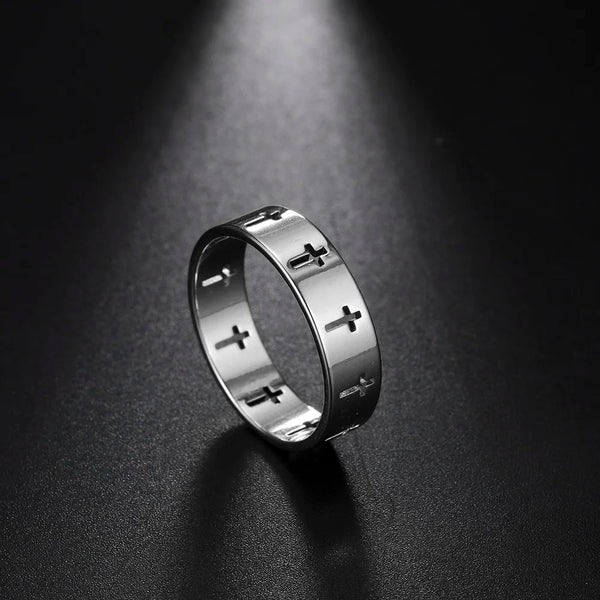 Mens/Womens Stainless Steel Jeshayuan Hollow Cross Ring