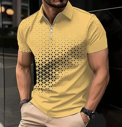 Mens Casual turn-down collar, slim fit, zip-up short sleeve, polo shirt