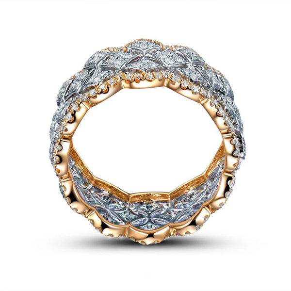 Womens Luxury Two Tone Cubic Zirconia Ring With Hollowed Out Design