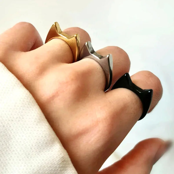 Mens and Womens Cute Alloy Cat Ear Shaped Ring Self Defense
