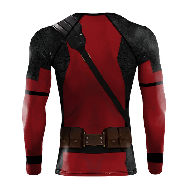 Mens Long Sleeve Gym Workout Strech Fitness Compression Shirts Deadpool Wolverine