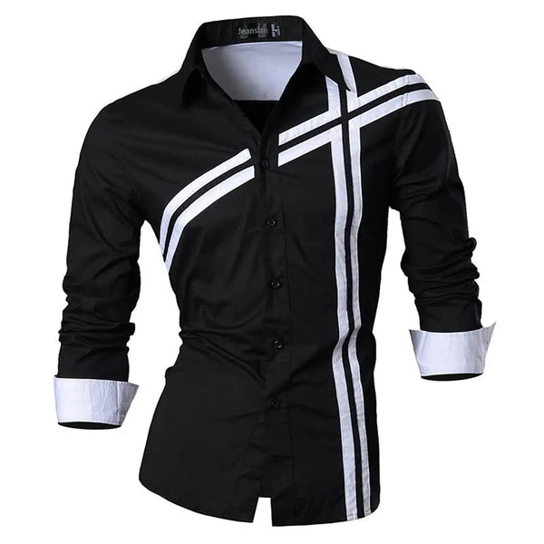 Men's Red Black & White retro hip-hop cross pattern long-sleeved shirt