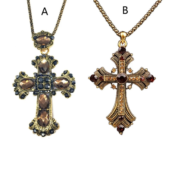 Mens Baroque Silver Color With Crystals Gothic Crucifix Necklace