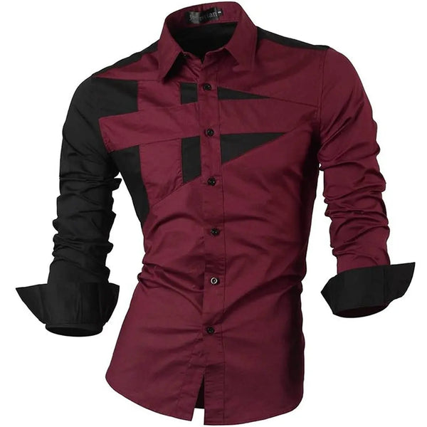 Men's Red Black & White retro hip-hop cross pattern long-sleeved shirt