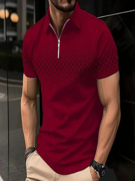 Mens Casual turn-down collar, slim fit, zip-up short sleeve, polo shirt