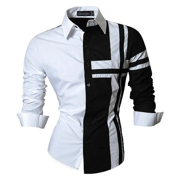 Men's Red Black & White retro hip-hop cross pattern long-sleeved shirt