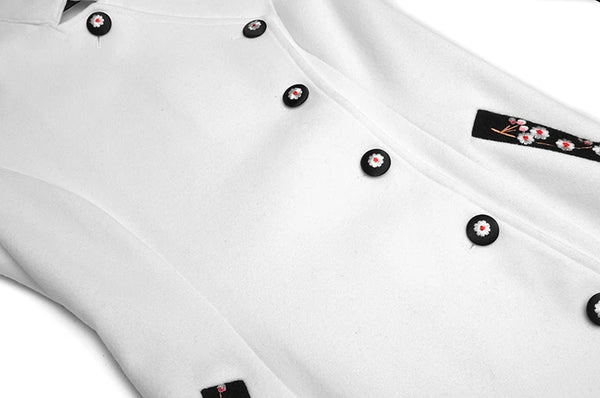Womens Elegant Woolen Designer Coat Rabbit Fur Collar Embroidery