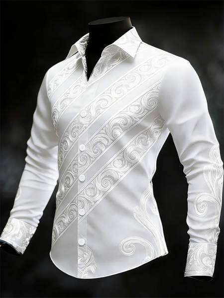 Men's long sleeved lapel striped pattern luxurious long sleeved shirt