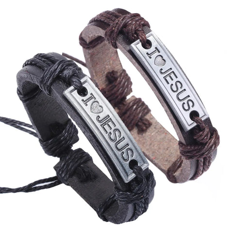 Mens/Womens Vintage "I LOVE JESUS" Leather Bracelet