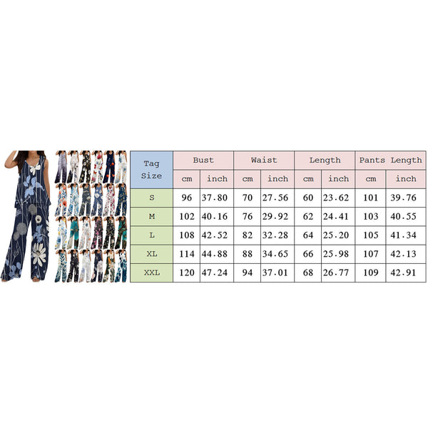 Women's 2 pc Floral Print Sets Sleeveless Round Neck Tops High Waist Wide Leg Long Pants Plus Sizes