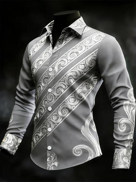 Men's long sleeved lapel striped pattern luxurious long sleeved shirt