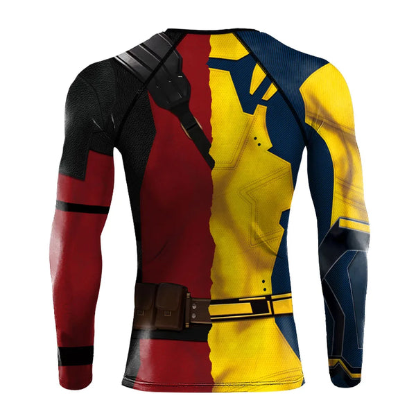 Mens Long Sleeve Gym Workout Strech Fitness Compression Shirts Deadpool Wolverine
