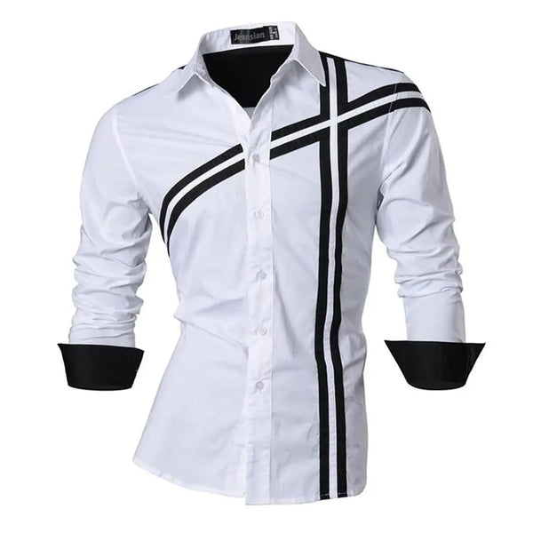 Men's Red Black & White retro hip-hop cross pattern long-sleeved shirt