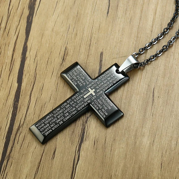 Mens Crucifix Necklace - Our Father Prayer