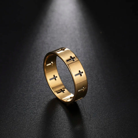 Mens/Womens Stainless Steel Jeshayuan Hollow Cross Ring