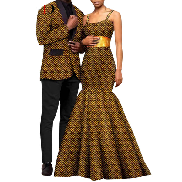 Black and Gold Couples Matching Dashikis,  Womens Long Dresses, Mens  Ankara Jackets