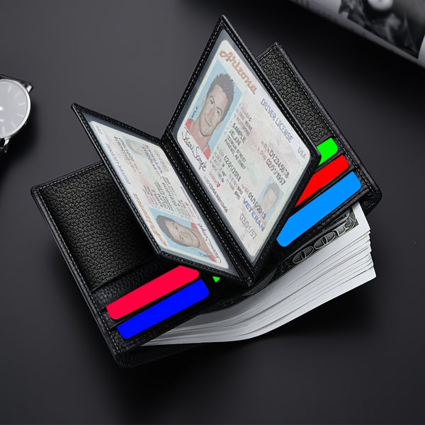 Men's Genuine Leather Ultra-Thin Multi-Function Large Capacity, ID Card Holder Wallet with RFID Blocking