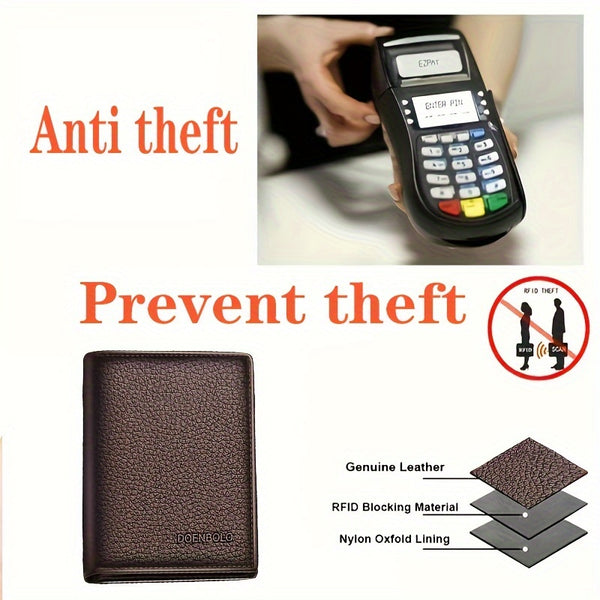 Men's Genuine Leather Ultra-Thin Multi-Function Large Capacity, ID Card Holder Wallet with RFID Blocking