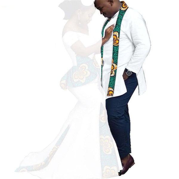 Matching Mens Shirt w Print Scarf white teal & yellow