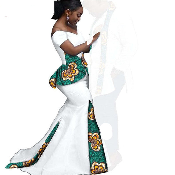 Long Mermaid Dress White, Teal & Yellow