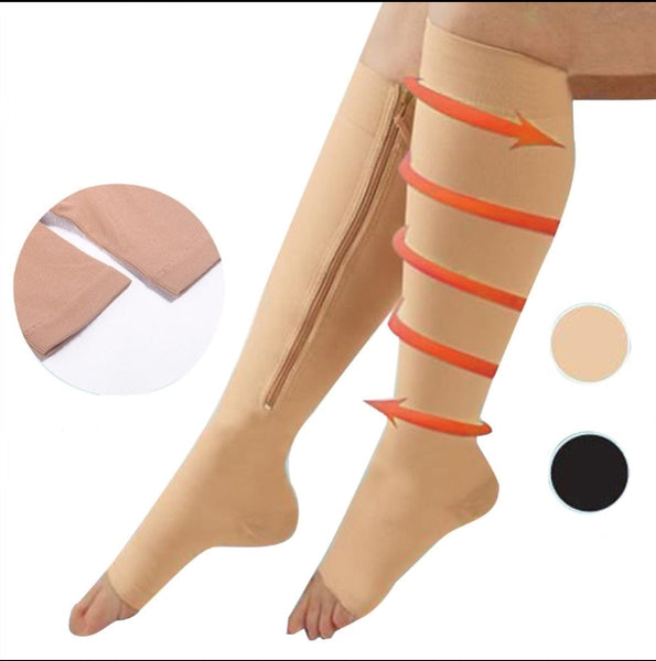 Unisex Zippered Leg Compression Stockings -  Prevents Varicose Veins