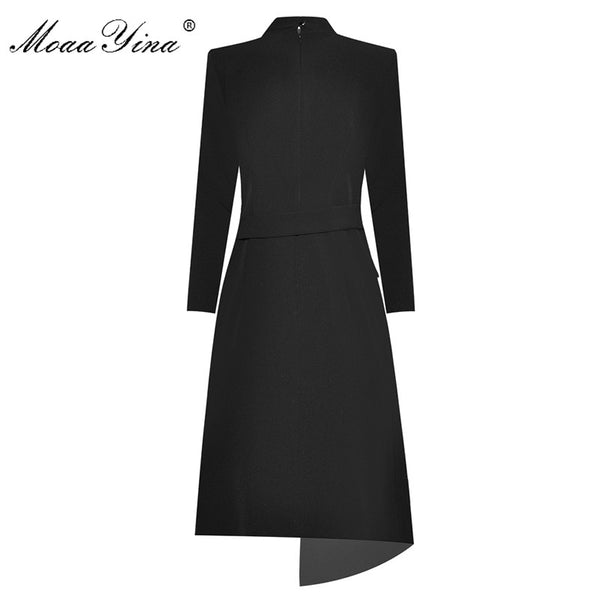 Womens Elegant Embroidered Standup Collar Asymmetrical Knee-length Dress