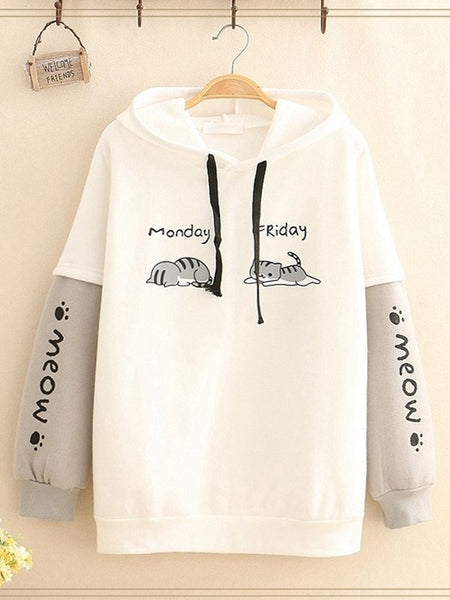 Womens Warm Fleece Cat Graphic Hoodie
