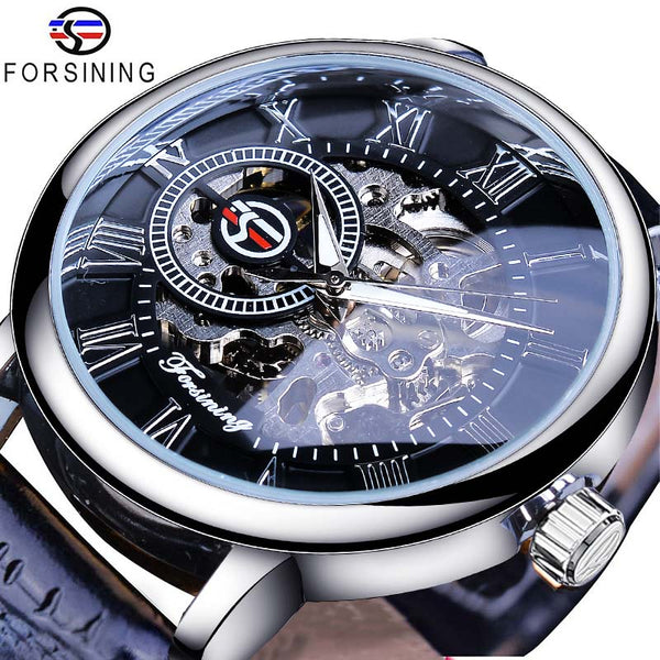 Mens Forsining Luxury Watches Mechanical Skeleton 3D Literal Design