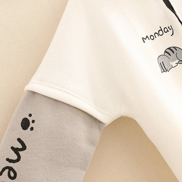 Womens Warm Fleece Cat Graphic Hoodie