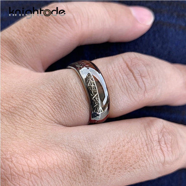 Mens Black Meteorite/Koa Wood Inlay Black Tungsten Ring