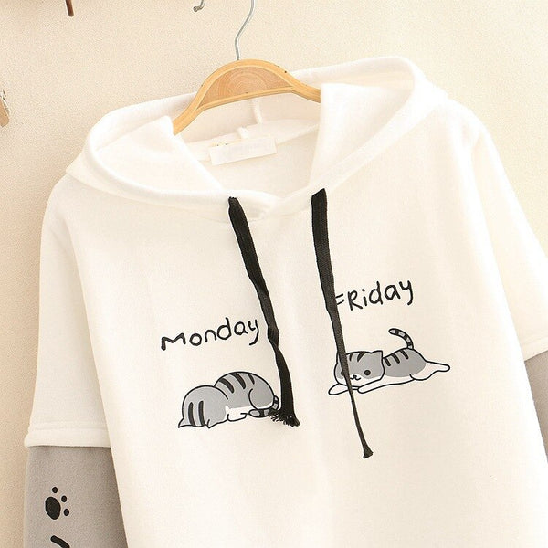 Womens Warm Fleece Cat Graphic Hoodie