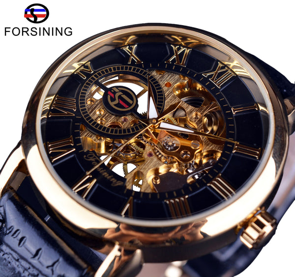 Mens Forsining Luxury Watches Mechanical Skeleton 3D Literal Design