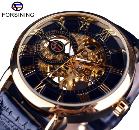 Mens Forsining Luxury Watches Mechanical Skeleton 3D Literal Design