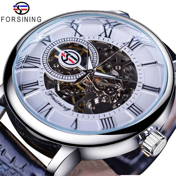 Mens Forsining Luxury Watches Mechanical Skeleton 3D Literal Design