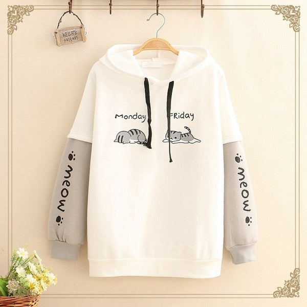 Womens Warm Fleece Cat Graphic Hoodie