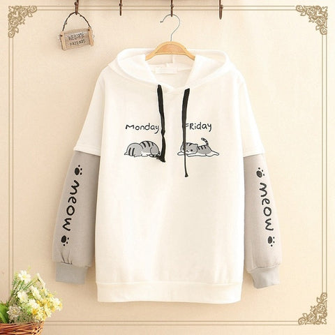 Womens Warm Fleece Cat Graphic Hoodie