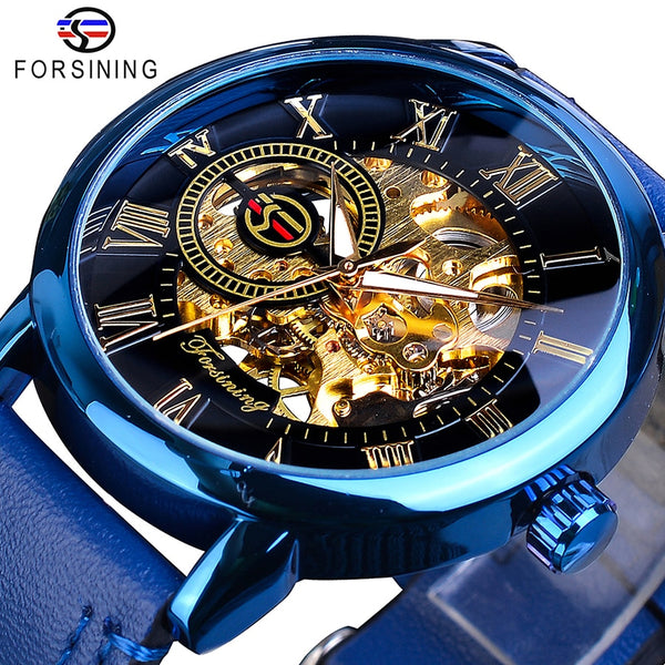 Mens Forsining Luxury Watches Mechanical Skeleton 3D Literal Design