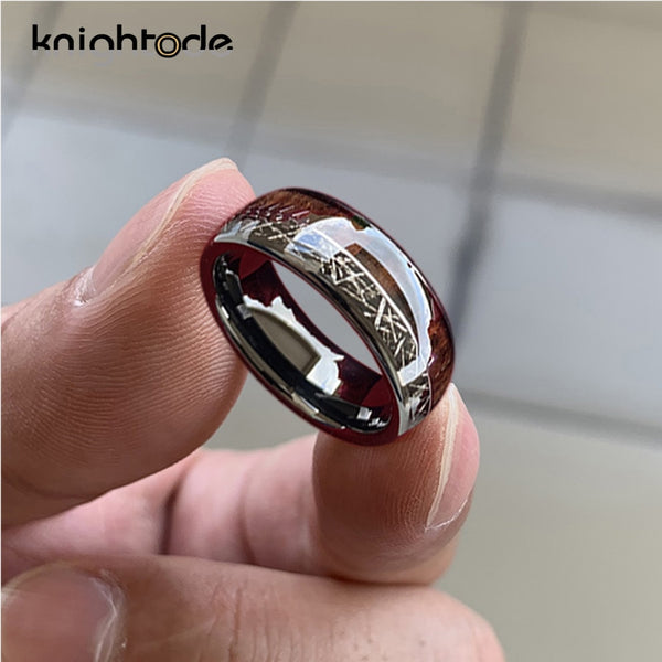 Mens Black Meteorite/Koa Wood Inlay Black Tungsten Ring