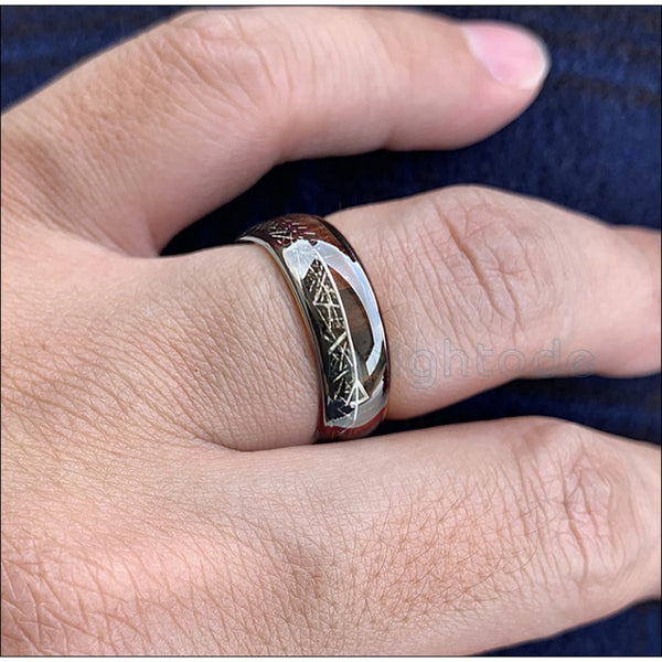 Mens Black Meteorite/Koa Wood Inlay Black Tungsten Ring